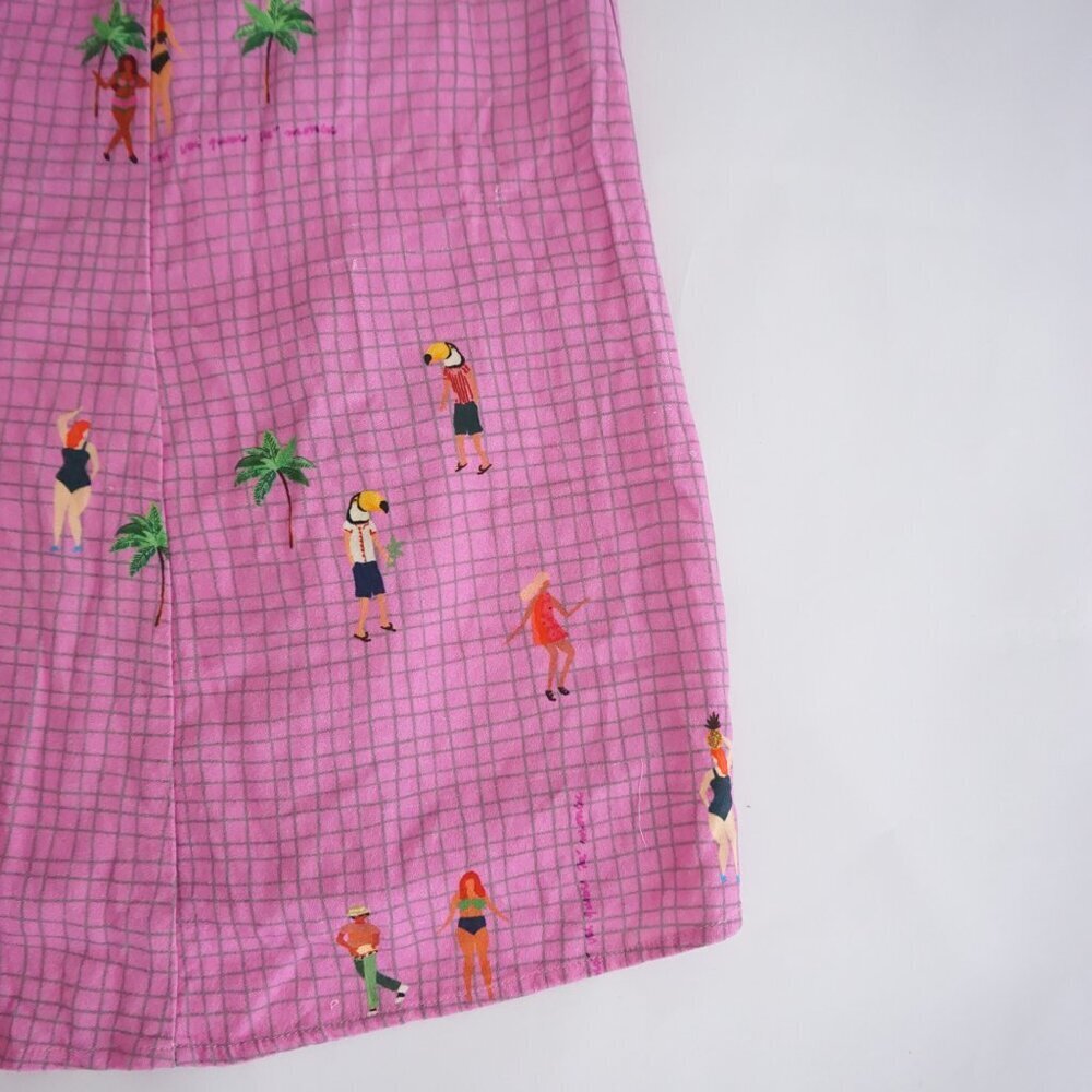 Farm Rio Pink Holiday Travel Print Button Front Resort Maxi Dress Illustrated P - Picture 4 of 16